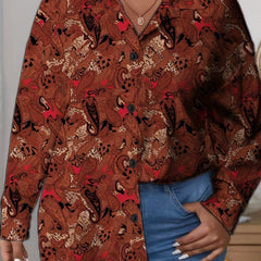Paisley Print Button Up Long Sleeve Blouse