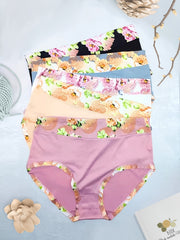 5pcs Floral Printed Briefs Beauty Buttock Mid Waist Panties For Women