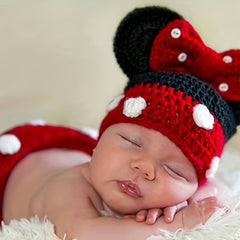 2pcs Boys Mouse Polka Dot Knit Hat Underwear Bottoms Wool Photography Suit