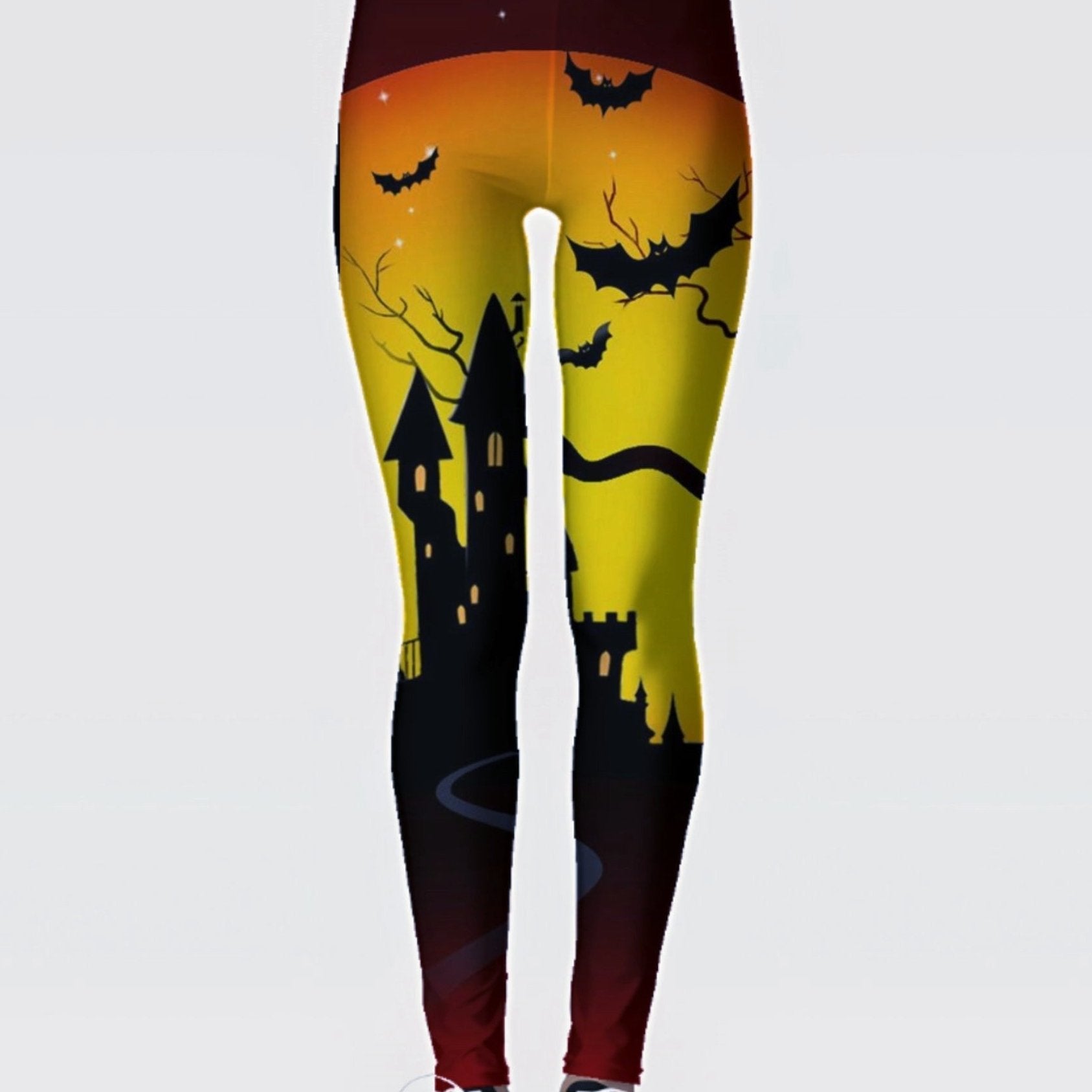 Castle & Bat Print Skinny Leggings Stretchy Women's Clothing