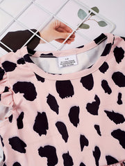 Toddler Girls Leopard Graphic Princess Dress Ruffle Trim