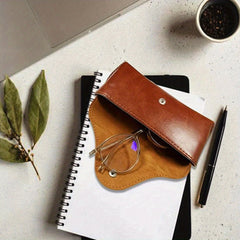 Sleek Faux Leather Glasses Case with Button Closure