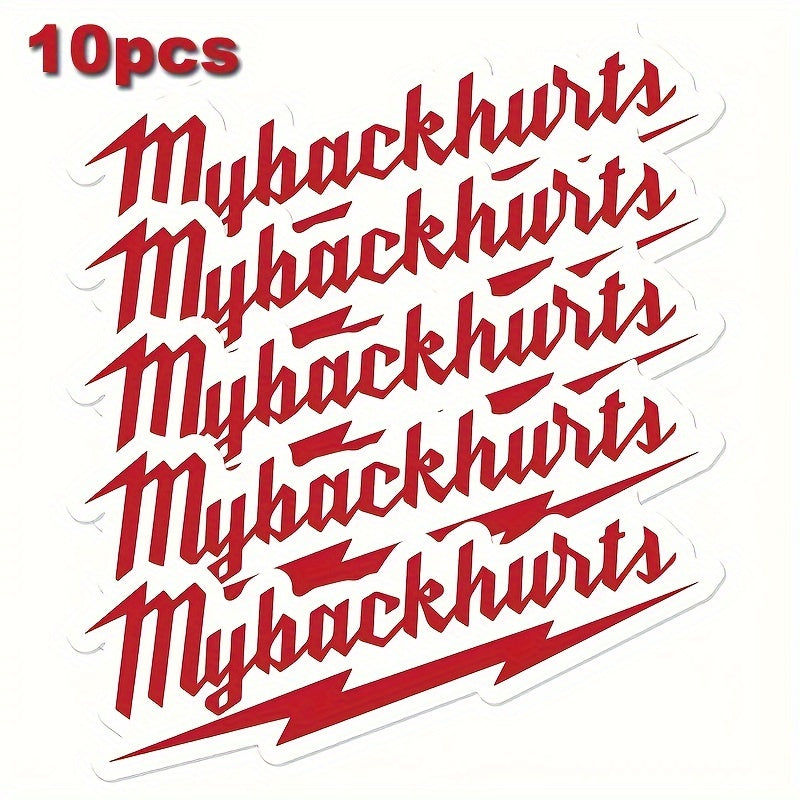 10pcs Back Hurts Stickers Red Decals Safety Hat Cap Toolbox Welding Helmet