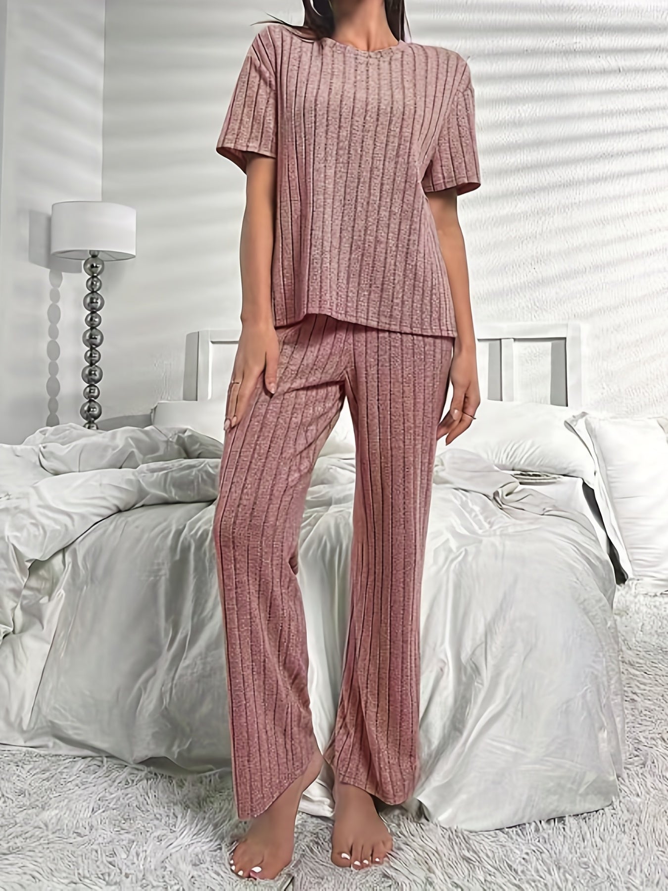 Short Sleeve Crew Neck Lounge Set Top & Pants
