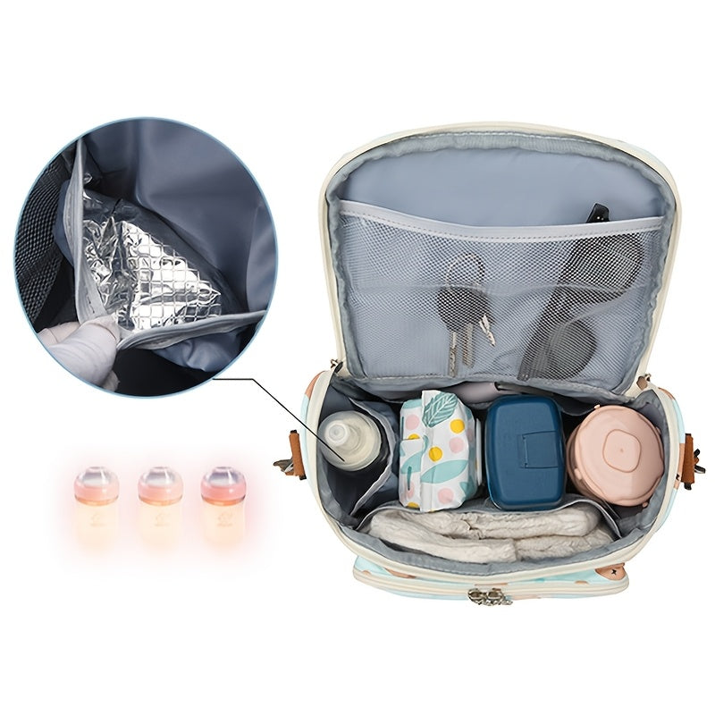 Beige Bear Print Diaper Bag - Spacious Crossbody Parent Bag