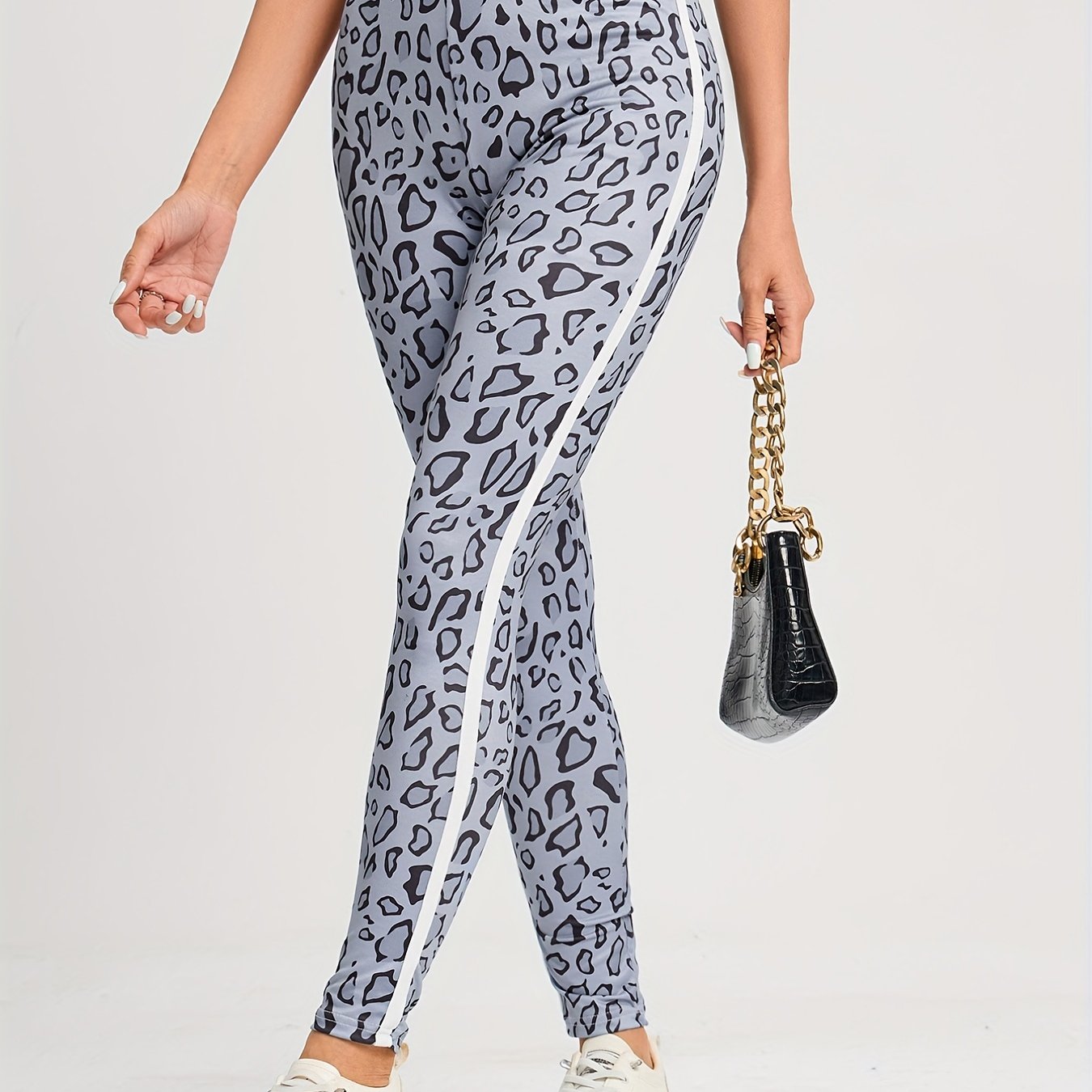 Leopard Print Side Contrast Leggings Skinny Leggings Women's Clothing