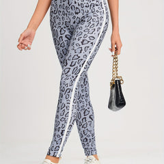 Leopard Print Side Contrast Leggings Skinny Leggings Women's Clothing