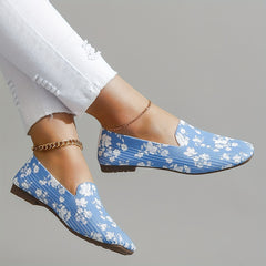 Women's Floral Print Flat Shoes Breathable Flying Woven Square Toe Shoes