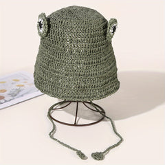 Crochet Frog Straw Hat Green Sunscreen Bucket Hat