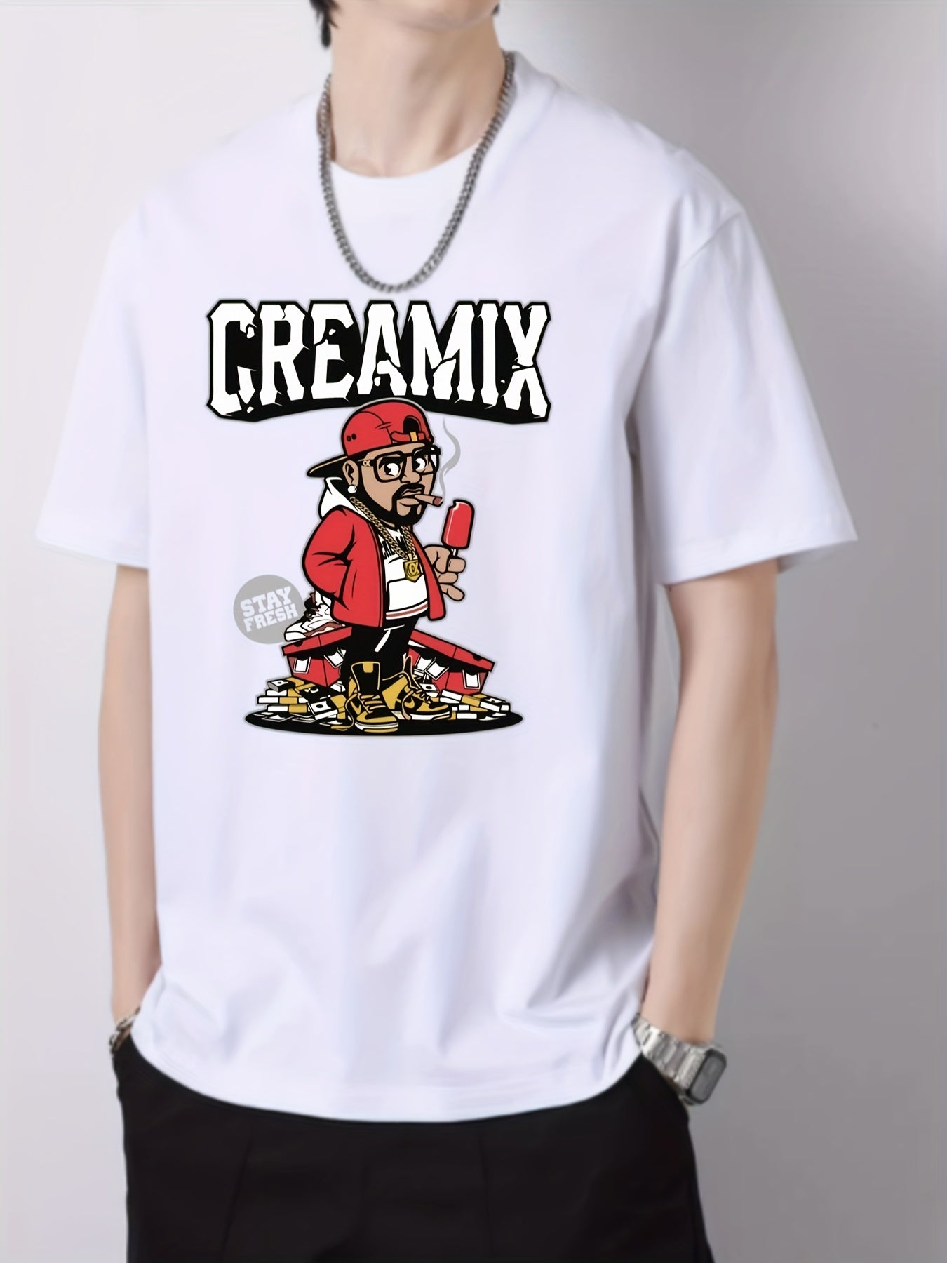 Men's Slim Fit Printed Round Neck T-Shirt for Spring Summer