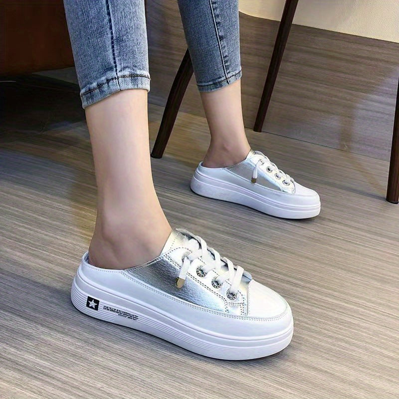 Women's Platform Mule Sneakers Casual Lace Up Outdoor Shoes