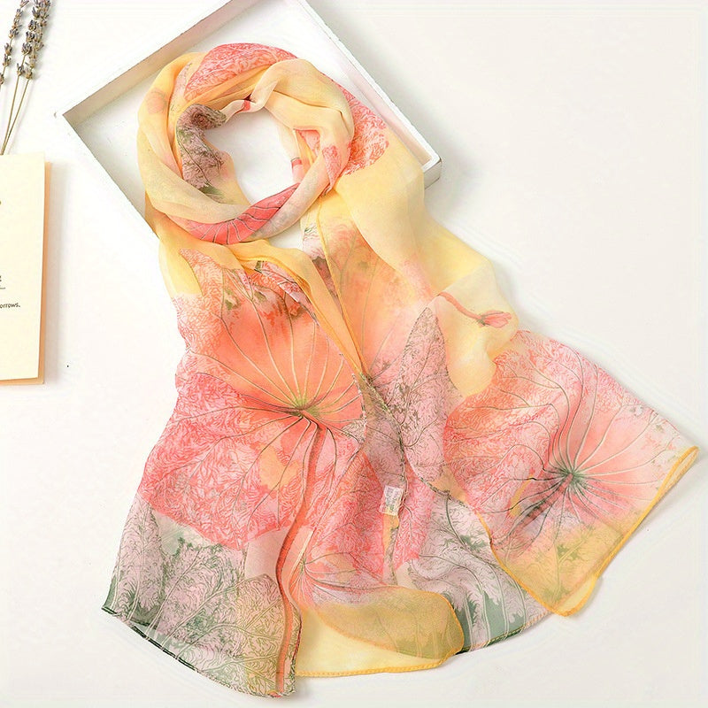 Lotus Pattern Chiffon Scarf Sunscreen Soft Shawl Wrap
