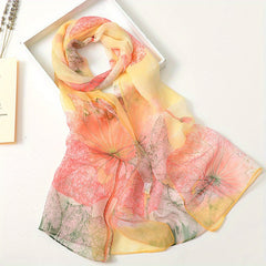 Lotus Pattern Chiffon Scarf Sunscreen Soft Shawl Wrap