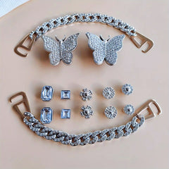 14pcs Clog Accessories Silver Butterfly Sunflowers Chains for Women's Clogs