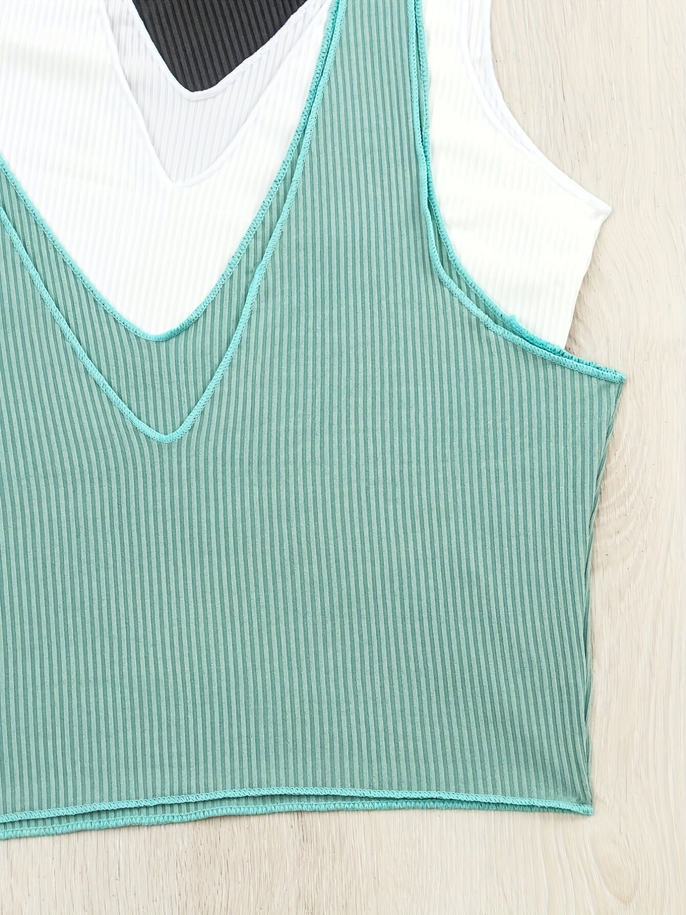 3pcs Ribbed Tank Tops V Neck Sleeveless Women's Lingerie