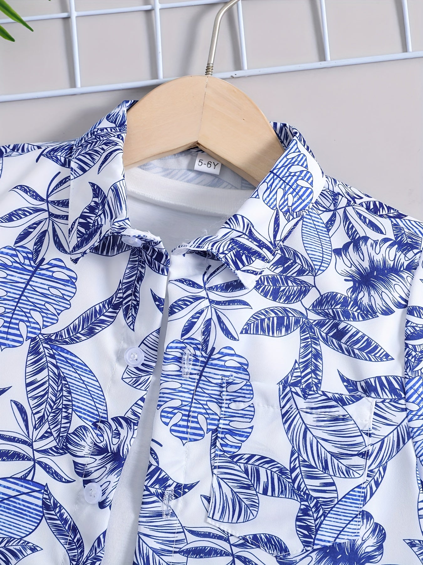 Boys Leaves Print Shirt Preppy Style For Summer Kids Clothes