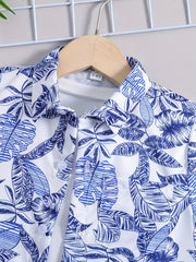 Boys Leaves Print Shirt Preppy Style For Summer Kids Clothes