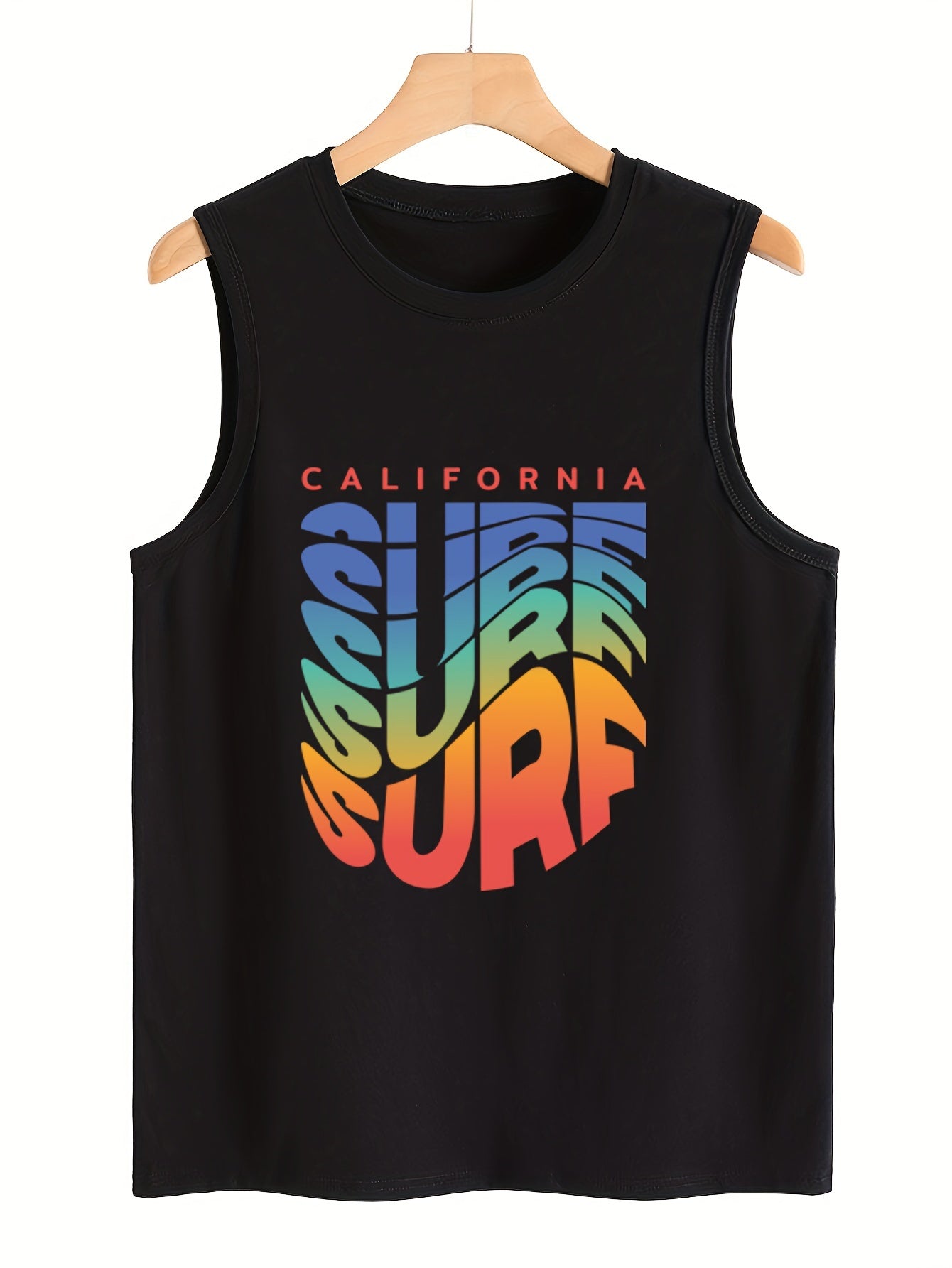 Colorful Letter Pattern Stretchy Sports Vest Round Neck Sleeveless Casual Top