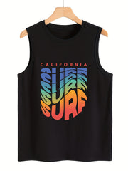 Colorful Letter Pattern Stretchy Sports Vest Round Neck Sleeveless Casual Top