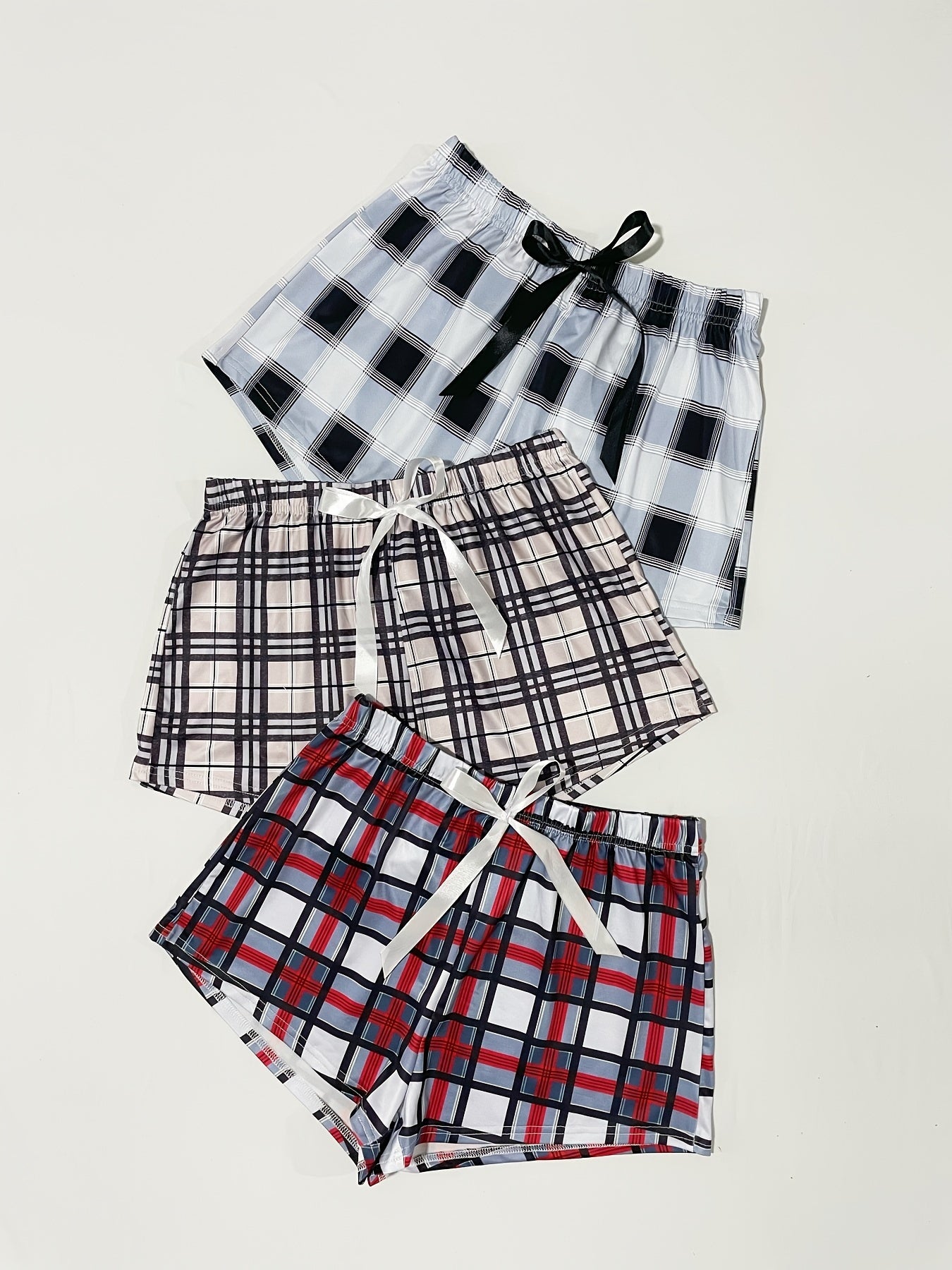 3 Pack Plus Size Casual Loungewear Shorts Women's Plus Plaid Print
