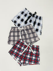 3 Pack Plus Size Casual Loungewear Shorts Women's Plus Plaid Print