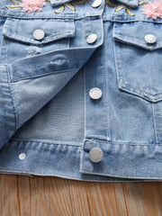Girls' Flower Decor Denim Jacket Top