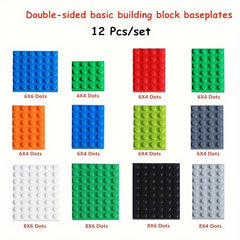 12 Pc Building Blocks Puzzle Toys w/ Base Plate for Construction