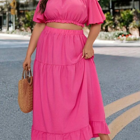 Women's Off Shoulder Crop Top & Maxi Skirt Two Piece Set