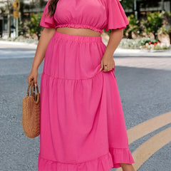 Women's Off Shoulder Crop Top & Maxi Skirt Two Piece Set