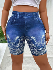 Denim Print High Waist Leggings Casual Leggings for Spring & Summer