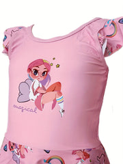 Casual Cartoon Print Girl Swimsuit Kids Clothes For Summer