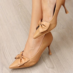 Women's Bowknot Stiletto Heels Pointed Toe Pumps