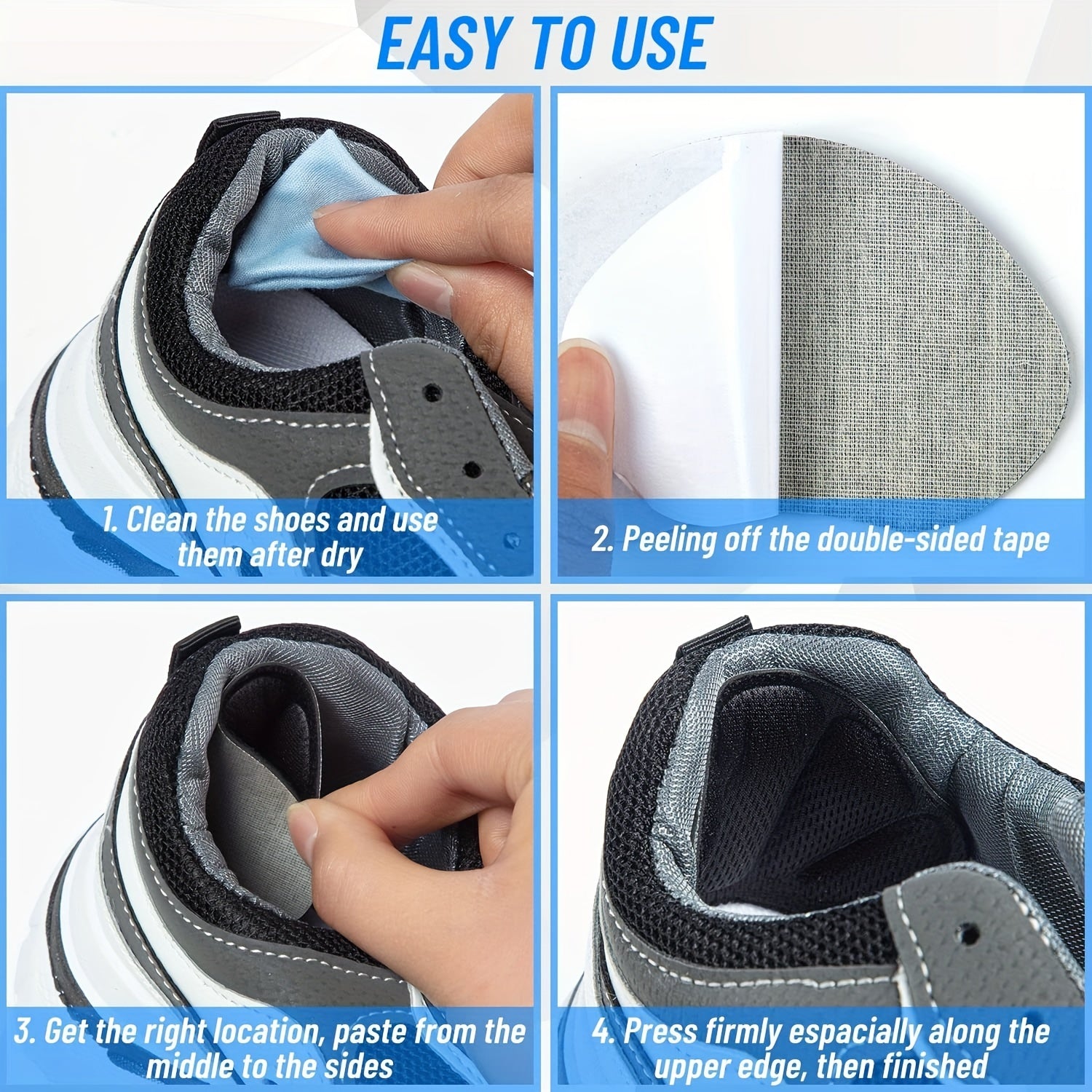 Self Adhesive Heel Cushion Pads Prevent Shoes Too Big For Women Men