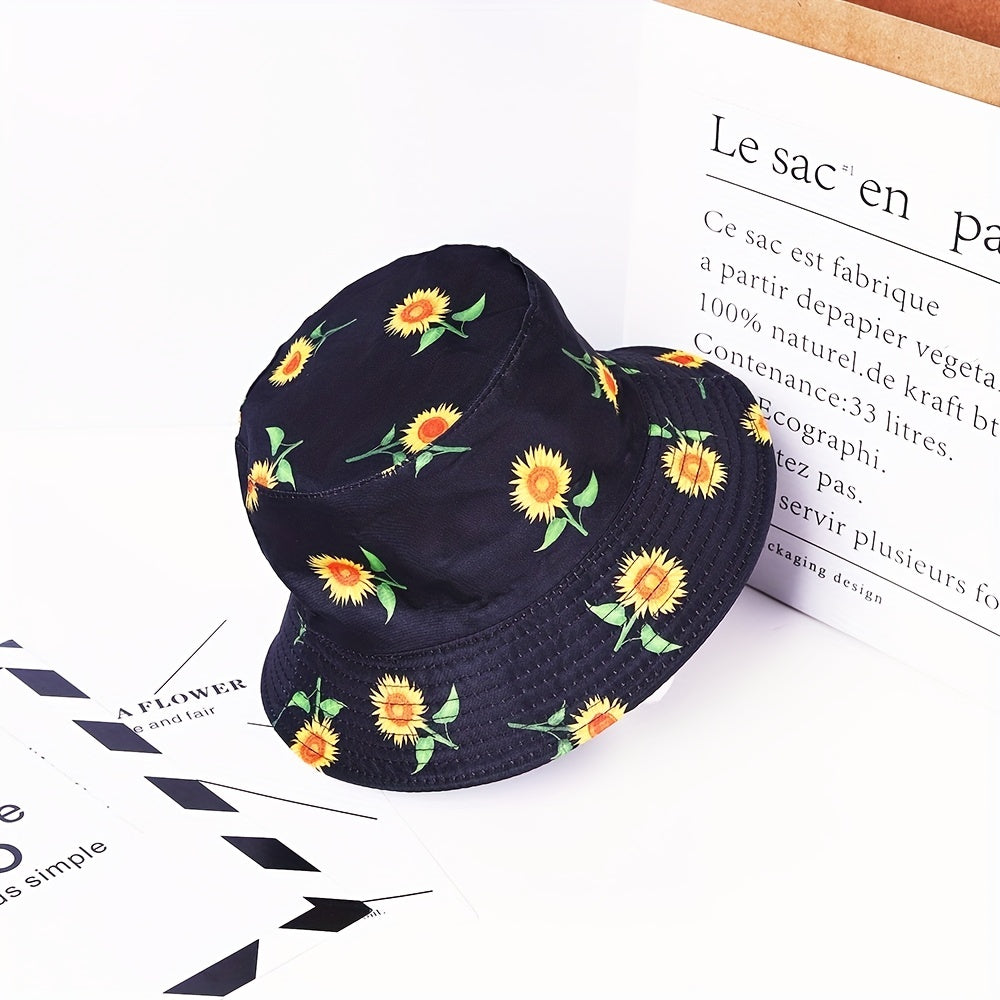 Cartoon Print Fisherman Hat Sunflower Sunshade Hat