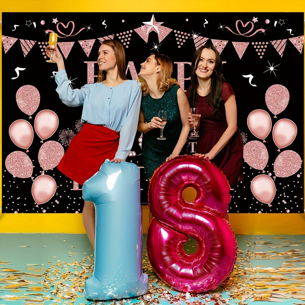 18th Birthday Decorated Banner Rose Golden Background Party Supplies