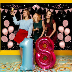18th Birthday Decorated Banner Rose Golden Background Party Supplies
