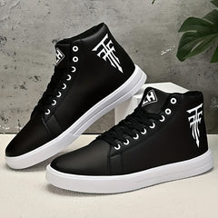 Solid High Top Skate Shoes for Men Non Slip Lace Up Sneakers