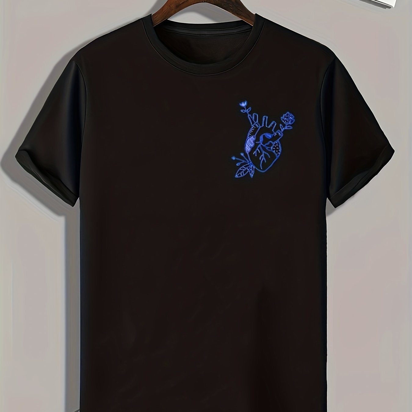 Heart Doodle Print Men's Comfy T shirt Active Slightly Stretch Tee