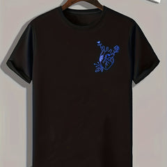 Heart Doodle Print Men's Comfy T shirt Active Slightly Stretch Tee