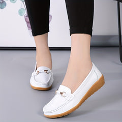 Women's Buckle Decor Flat Loafers Comfy Slip On Walking Shoes