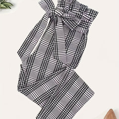 Plaid Print Tie Waist Pants for Women