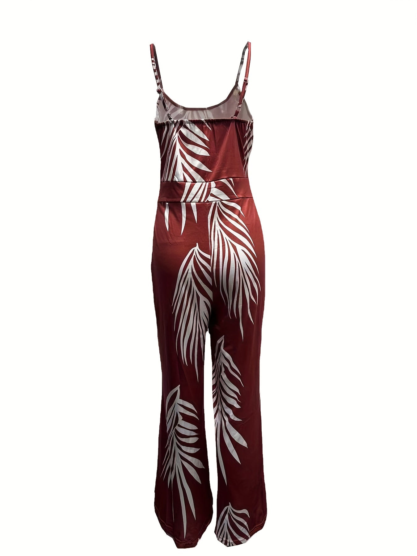 Leaf Print V Neck Cami Jumpsuit