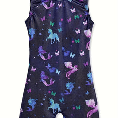 Unicorn & Mermaid Graphic Ballet Leotard Dance Suit for Girls