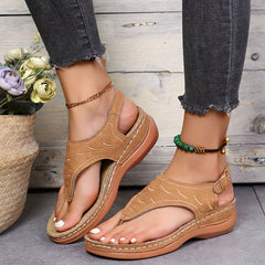 Women's Ankle Strap Thong Sandals Summer Flat Shoes