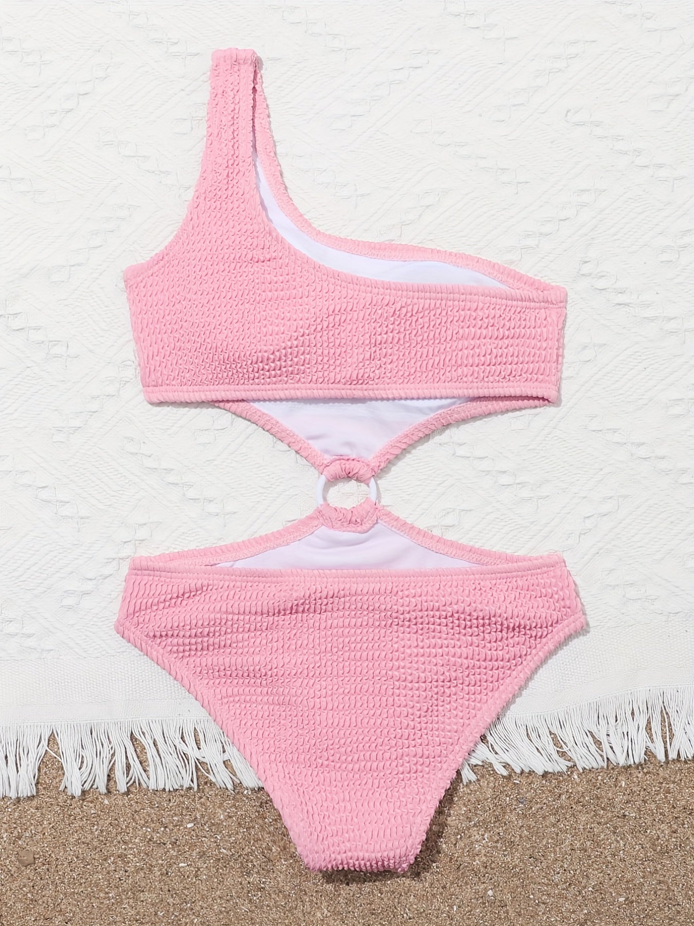 Girls One Piece Swimsuit with One Shoulder Round Ring