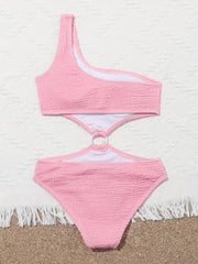 Girls One Piece Swimsuit with One Shoulder Round Ring