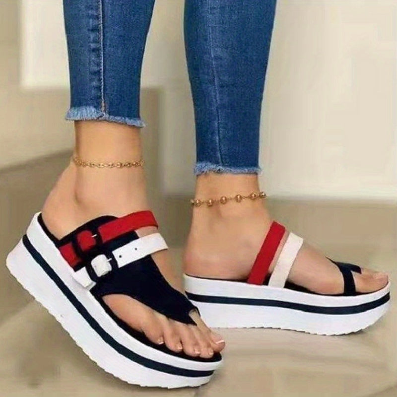 Women's Flat Slides Sandals Ankle Strap Buckle Thick Sole Summer Slippers