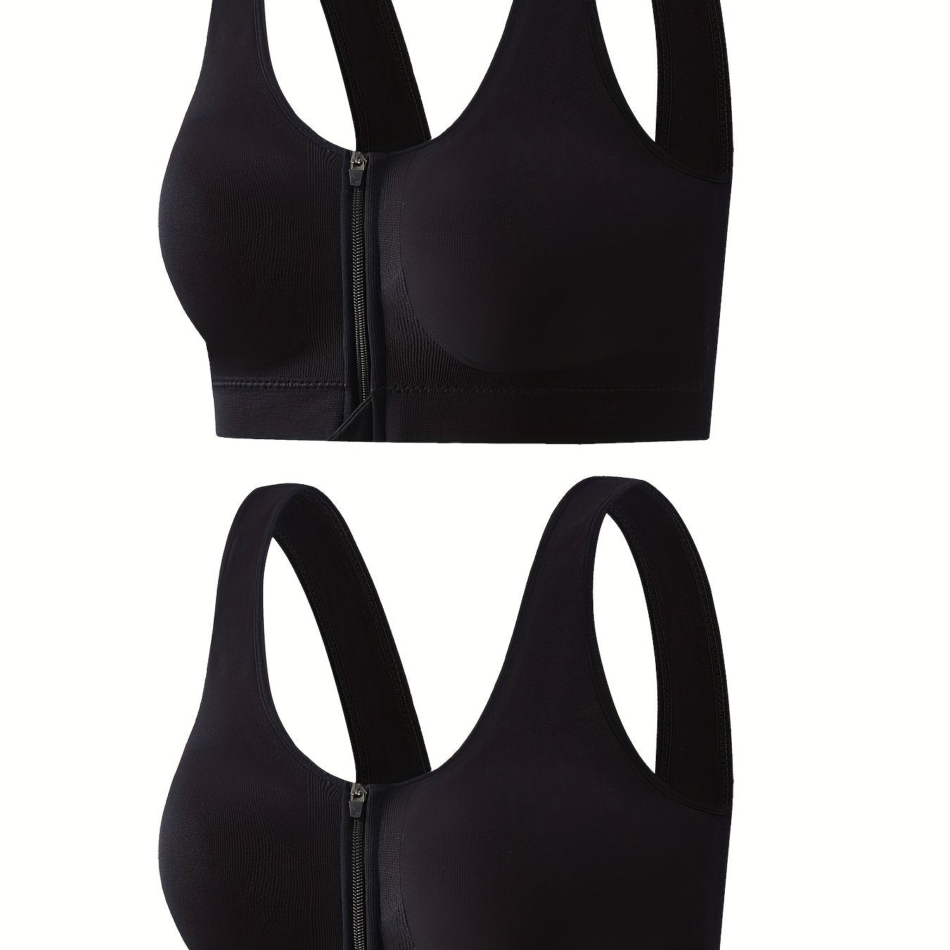 2 Pack Plus Size Sports Bra Zipper Front Stretch Shockproof Bra Set