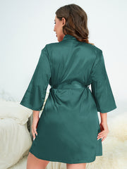 Sexy Nightgown Women's Long Sleeve Silk Satin Robe w/Belt