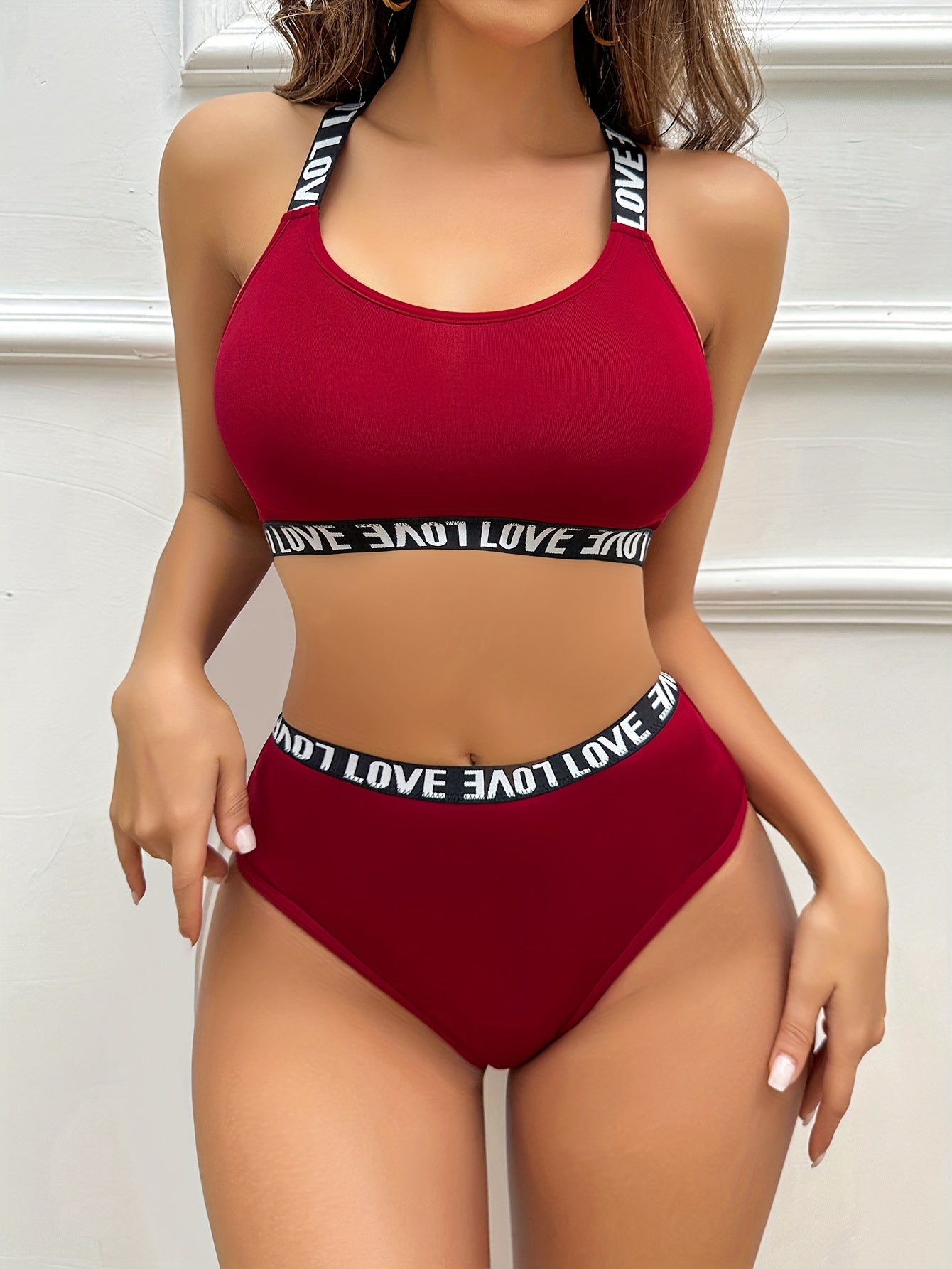 Letter Print Bra & Panties Set Women's Lingerie